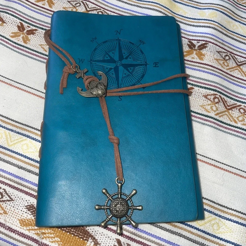 Hand Crafted Leather Travel Journal w/ Anchor & Captain Wheel 90 Parchment Pages
